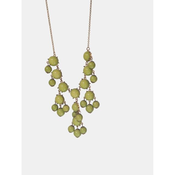 Vintage Gold Chain Statement Necklace With Dangling Lime Green Beads - Picture 1 of 3